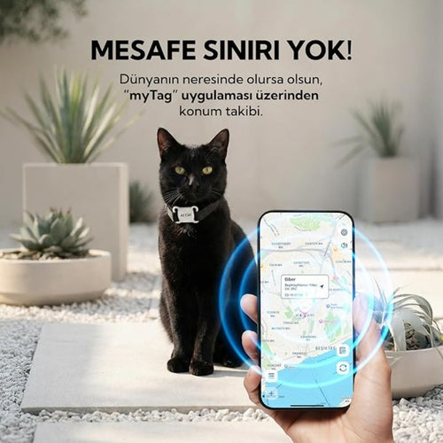 Hayeni (IOS/Android Uyumlu) Kedi-Köpek için Takip Cihazı + Uyumlu Tasma Seti